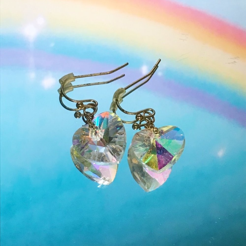 Iridescent Heart-shaped Plastic Gem Earrings